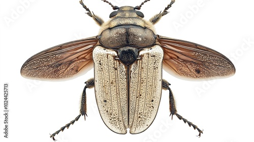 An intricate close-up of a Powderpost Beetle (Lyctinae), highlighting its distinctive features and textures. This small yet fascinating insect is known for its wood-boring behavior, photo