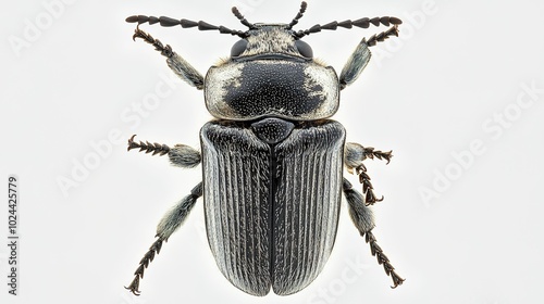 An intricate close-up of a Powderpost Beetle (Lyctinae), highlighting its distinctive features and textures. This small yet fascinating insect is known for its wood-boring behavior, photo