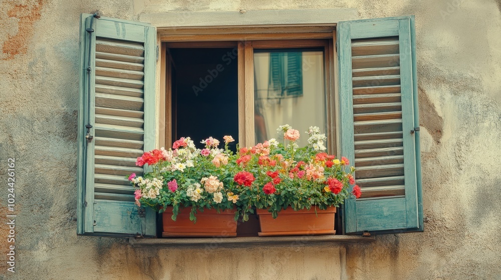 Decorative Italian window with shutters Decorative Italian window with shutters