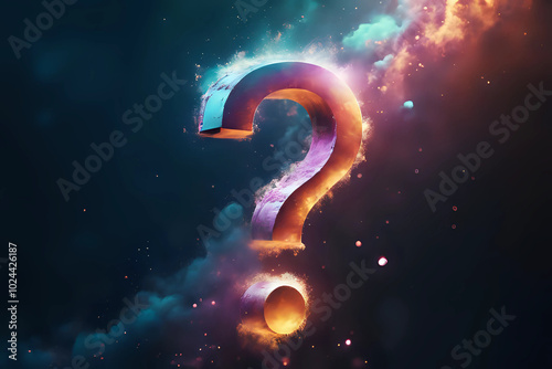 Digital 3D question mark on colorful night sky background - Generative AI