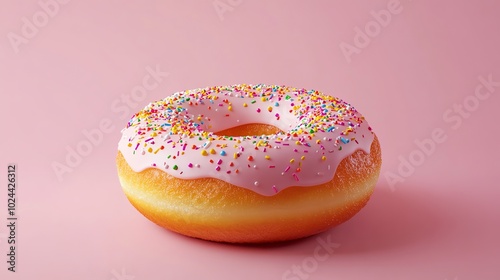 Wallpaper Mural A pink frosted donut with colorful sprinkles, on a pink background. Torontodigital.ca