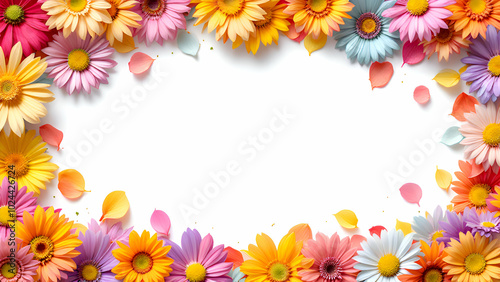 Wallpaper Mural A frame of colorful flowers, petals, and leaves surrounds a white background, creating a vibrant and floral border. Torontodigital.ca