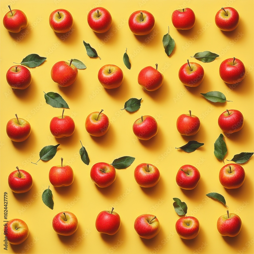 A close up of many red apples with green leaves in the background A close up of many red apples with green leaves in the background