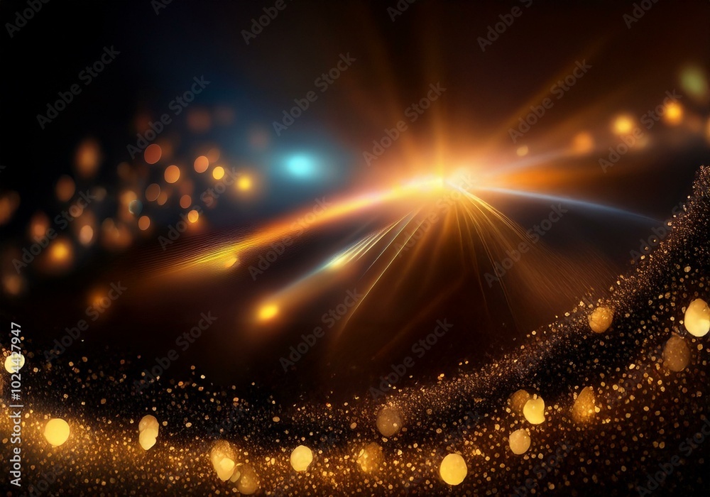 Obraz premium Abstract gold and black background with bokeh lights and a glowing center.
