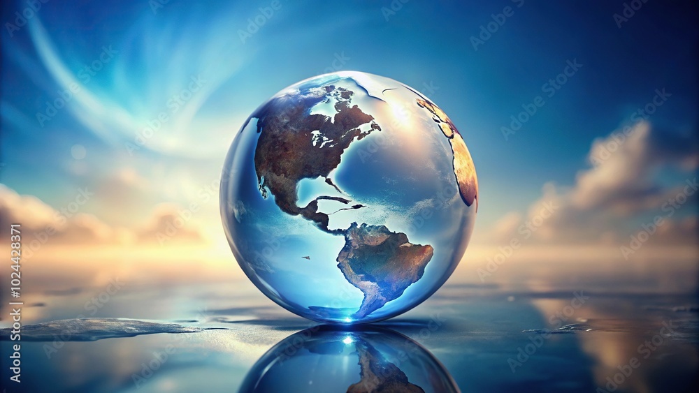 Low angle view of crystal earth globe to promote climate change awareness and environment conservation