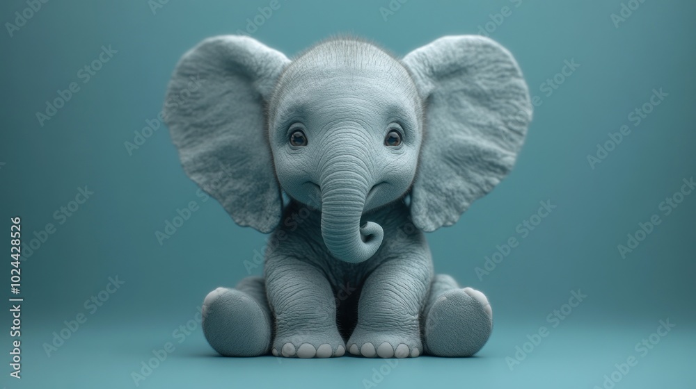 A cute baby elephant sitting on a blue background. A cute baby elephant sitting on a blue background.