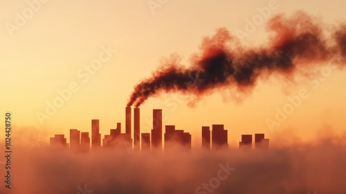 A striking 3D illustration depicting air pollution enveloping a city skyline, showcasing a smog-filled environment.