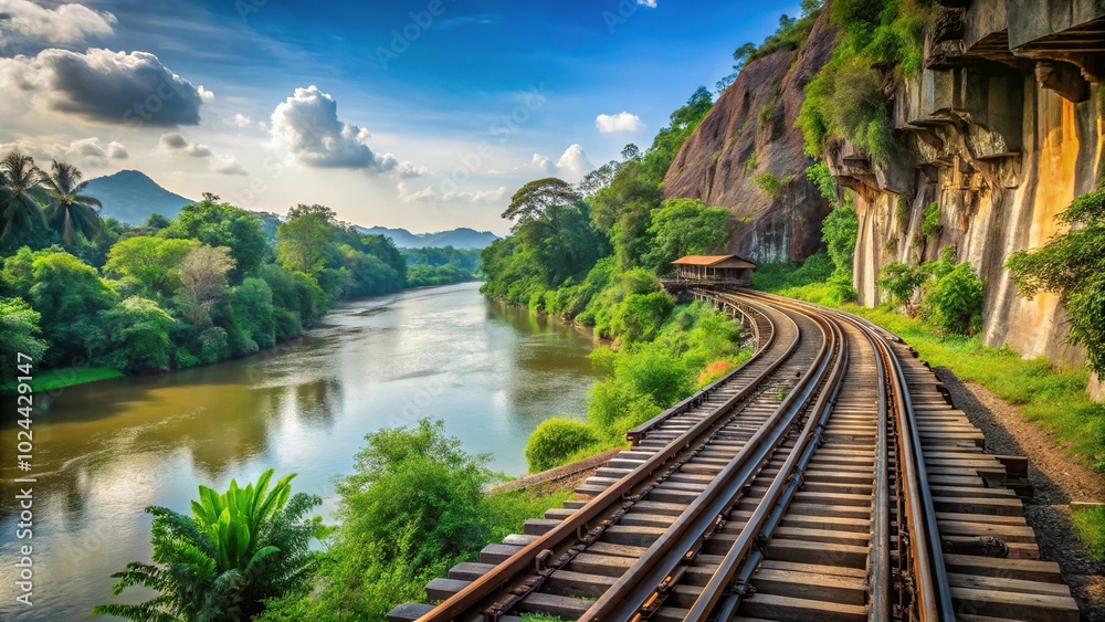 Low angle view of Death Railway bridge over River Kwai in Kanchanaburi, Thailand Low angle view of Death Railway bridge over River Kwai in Kanchanaburi, Thailand