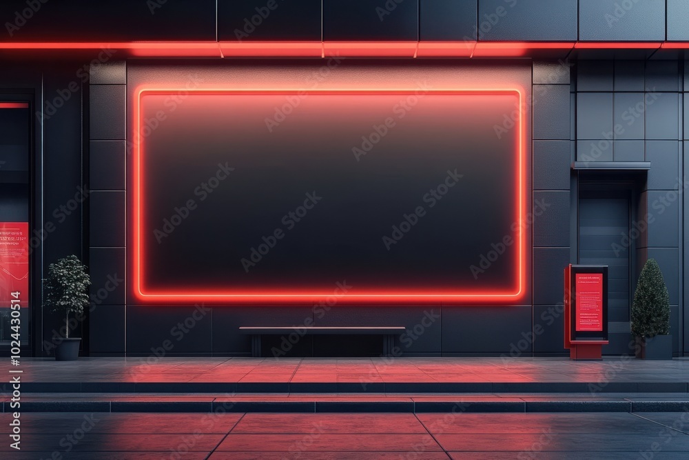 A large black billboard with neon lights on it A large black billboard with neon lights on it