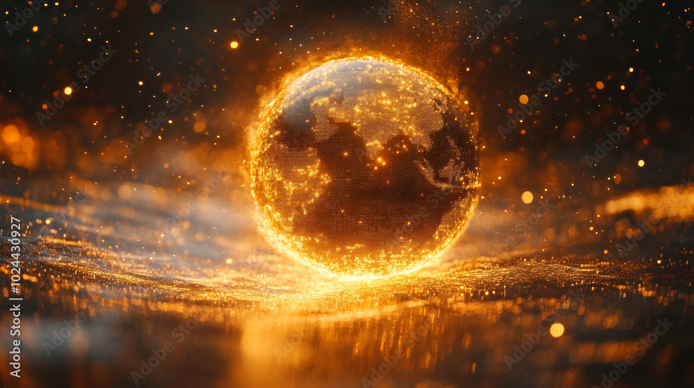 Abstract Technology Background with Golden Globe in Block Abstract Technology Background with Golden Globe in Block