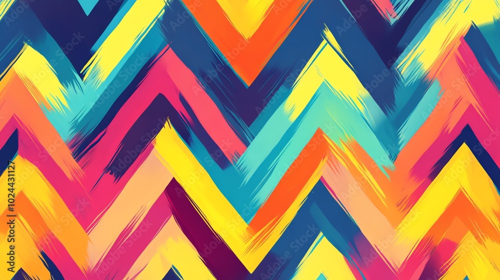 A colorful chevron pattern with brushstrokes. A colorful chevron pattern with brushstrokes.