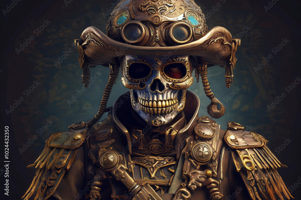 Obraz premium Photographs that fuse the elegance of catrinas with the audacity of pirates. Each image captures the mystery and beauty of Day of the Dead, combining art, tradition and adventure in a vibrant tribute 