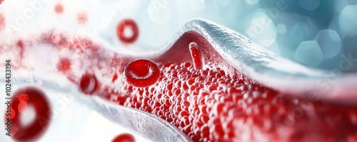 An illustration of an artery showing how cholesterol plaque builds up over time, narrowing the vessel and reducing the flow of oxygenated blood. photo