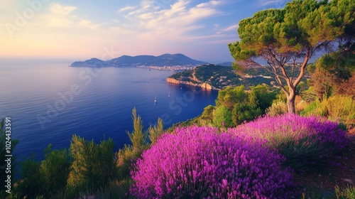 Purple flowers at Cap Canadell coast photo