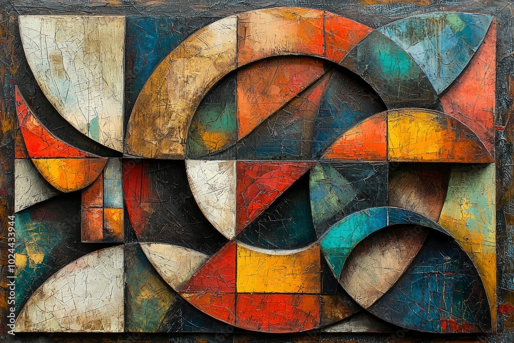 Fototapeta premium Abstract Geometric Composition with Cracked Paint