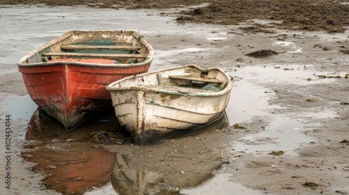 Boats stranded by low tide photo