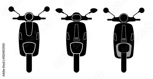 Front look of scooter motorbike. Set vector of silhouette motorbike.