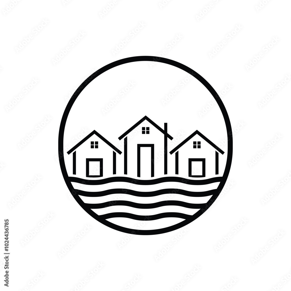 house wave logo design concept idea with label cirlce house wave logo design concept idea with label cirlce