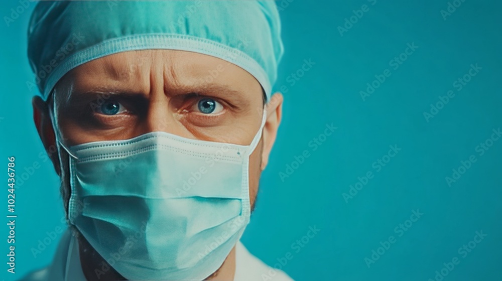 Surgeon in blue setting with mask Surgeon in blue setting with mask
