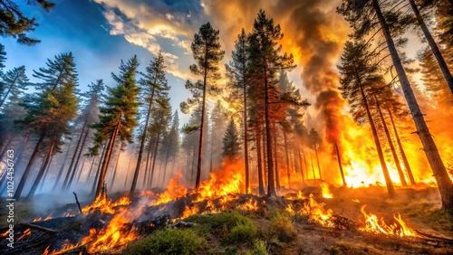 Low angle view of morning fire in forest