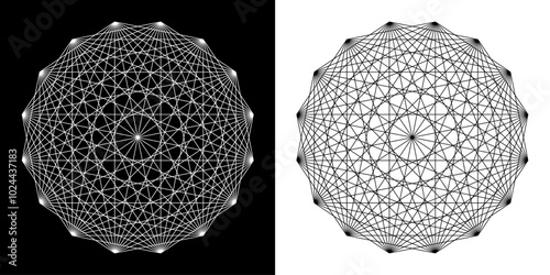 Complex geometrical motif formed from straight lines crossing from 16 points