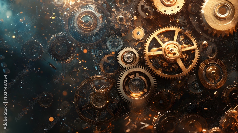 A Close-Up View of Interlocking Golden Gears with a Dark Background A Close-Up View of Interlocking Golden Gears with a Dark Background