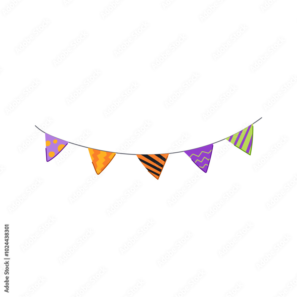 Fototapeta premium witchy halloween garland cartoon. pumpkin skeleton, cobweb bats, ghoulish chilling witchy halloween garland sign. isolated symbol vector illustration
