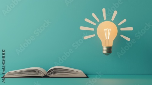 Glowing Light Bulb Above Open Book Concept