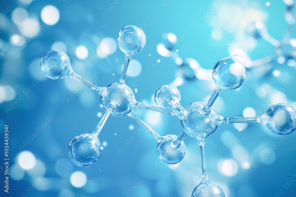 A series of connected molecular structures floats in a vibrant blue background A series of connected molecular structures floats in a vibrant blue background