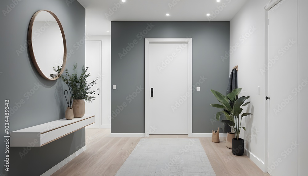 Modern Minimalist Interior Hallway With Greenery Modern Minimalist Interior Hallway With Greenery