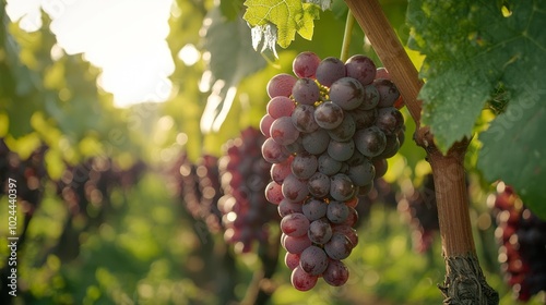 Wallpaper Mural Close-up of ripe red grapes hanging on vine in a sunny vineyard Torontodigital.ca