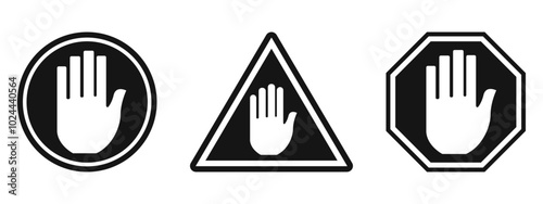 stop black sign hand icon warning not allowed street symbol limitation danger trespassing website rules risk