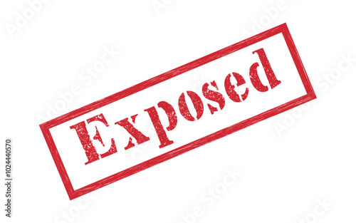 Exposed red ink rubber stamp sign symbol grunge effect vector illustration design secret out public case investigation unknown tampon