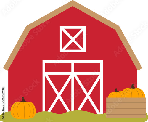 Autumn red barn.
harvest red barn.
Autumn season red barn vector.
Harvest red barn flat design svg.