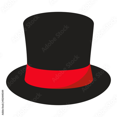 Vector illustration of a black and red top hat