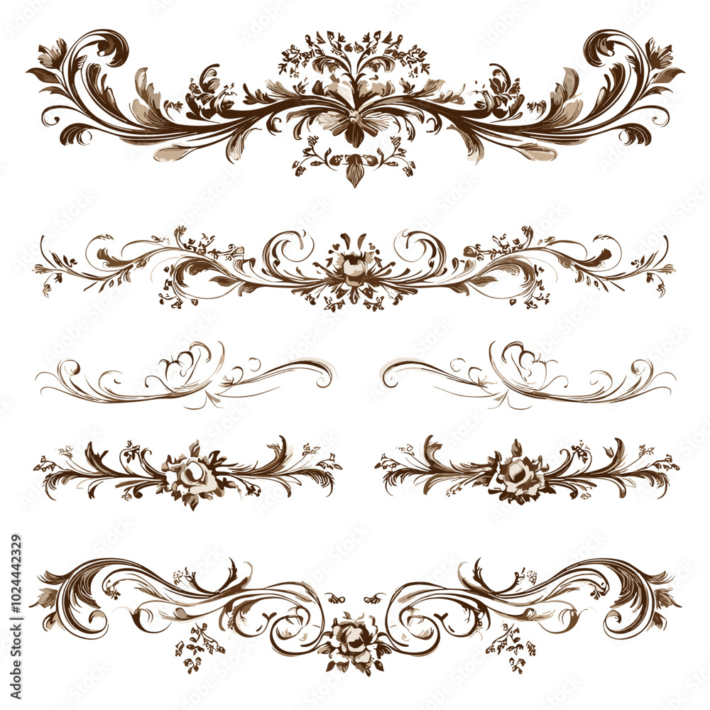 Fototapeta premium Vintage Scrollwork Borders and Floral Flourishes