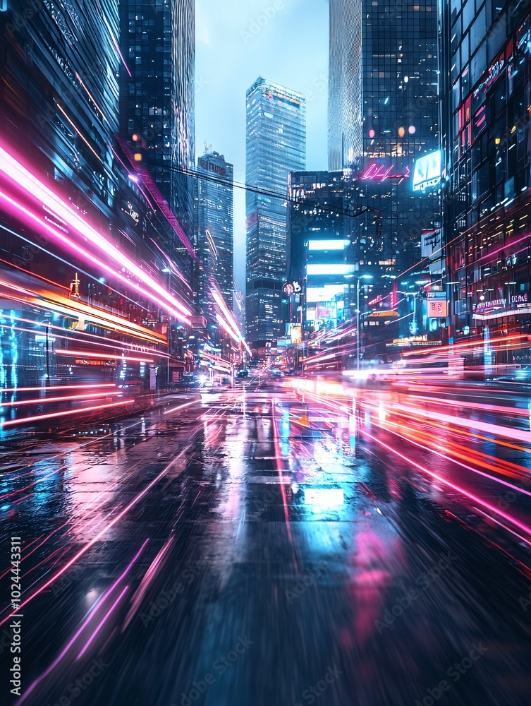 Fototapeta premium AI urban landscape, digital networks, futuristic technology, neon holograms