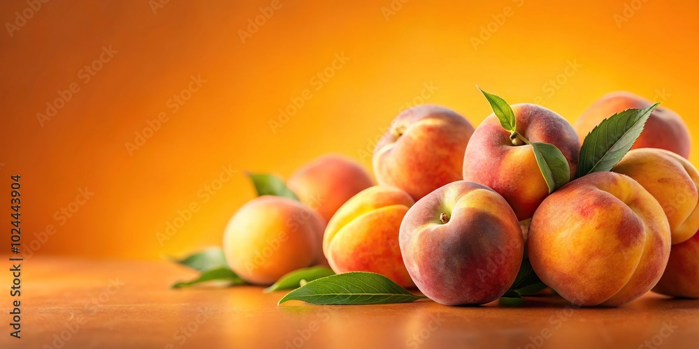 Low angle view of vibrant orange peaches on light orange background Low angle view of vibrant orange peaches on light orange background