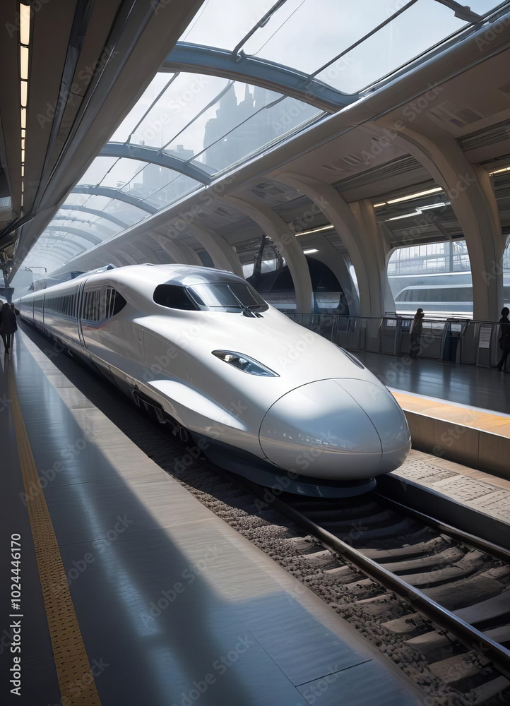 Modern High Speed Train at a Futuristic Station Modern High Speed Train at a Futuristic Station