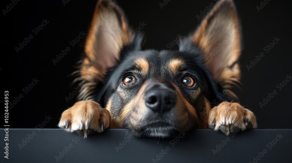 A dog with its head resting on its paws, watching its owner with loving eyes, showcasing the strong bond of companionship. A dog with its head resting on its paws, watching its owner with loving eyes, showcasing the strong bond of companionship.