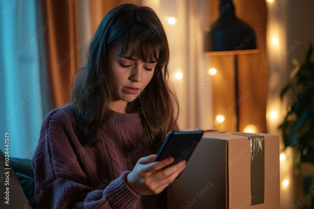 Frustrated woman holding a smartphone Frustrated woman holding a smartphone