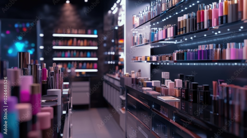 A Stylish and Modern Cosmetics Store Interior with Brightly Colored Products