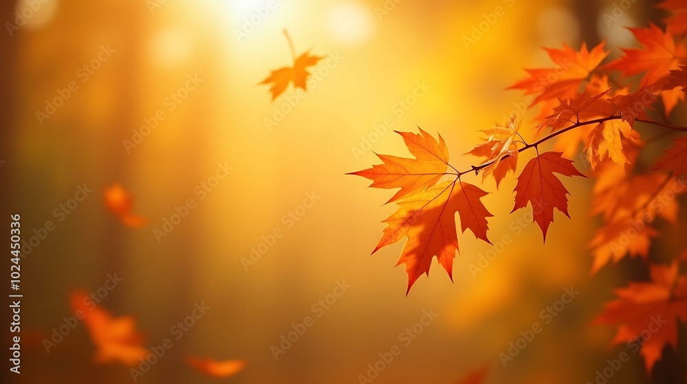 Autumn leaves background, warm and cozy, with floating leaves and soft sunlight Autumn leaves background, warm and cozy, with floating leaves and soft sunlight