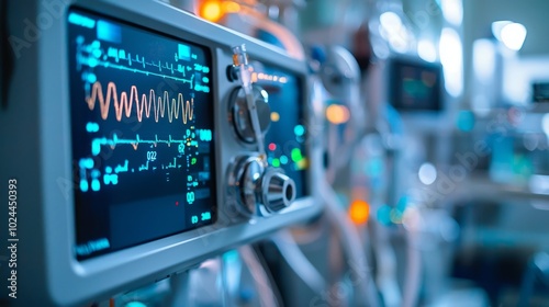 Medical monitoring equipment in a hospital with heart rate display