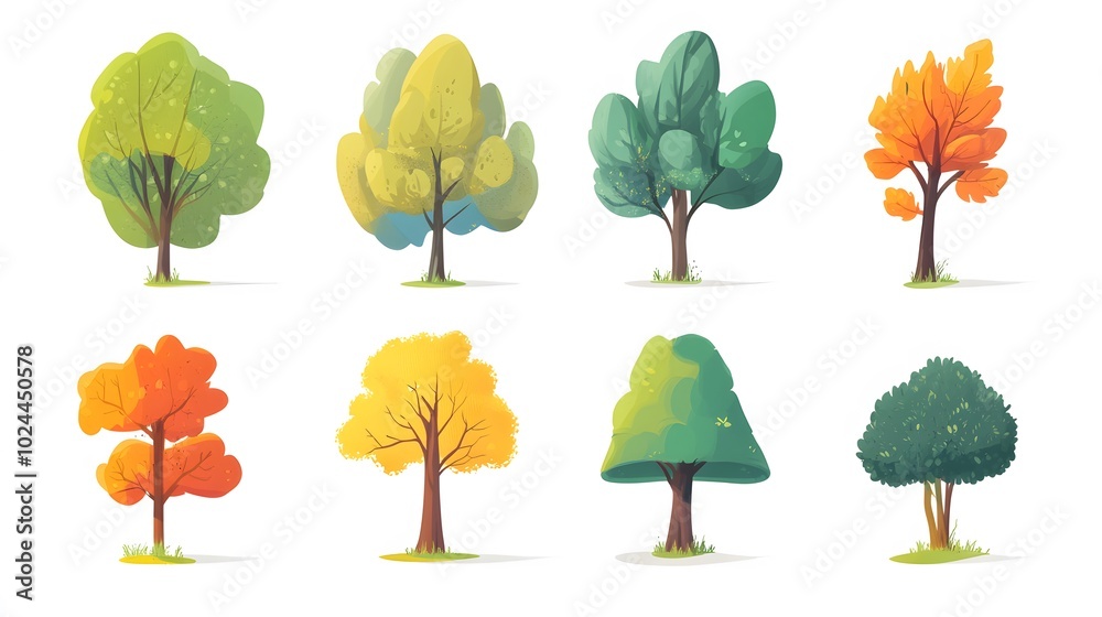 Fototapeta premium Collection of Cartoon Trees in Different Seasons