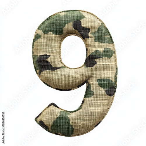 A textured number 9 in camouflage pattern, likely for decoration or design purposes. photo