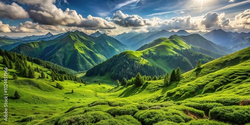 Lush green mountain ground in the mountains point of view