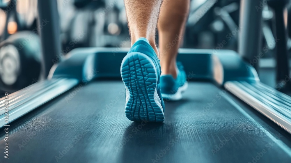Feet on a treadmill move. Feet on a treadmill move.