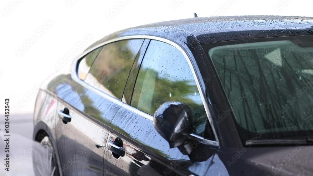Young man cleaning car using high pressure water on self-service car wash. Young man cleaning car using high pressure water on self-service car wash.