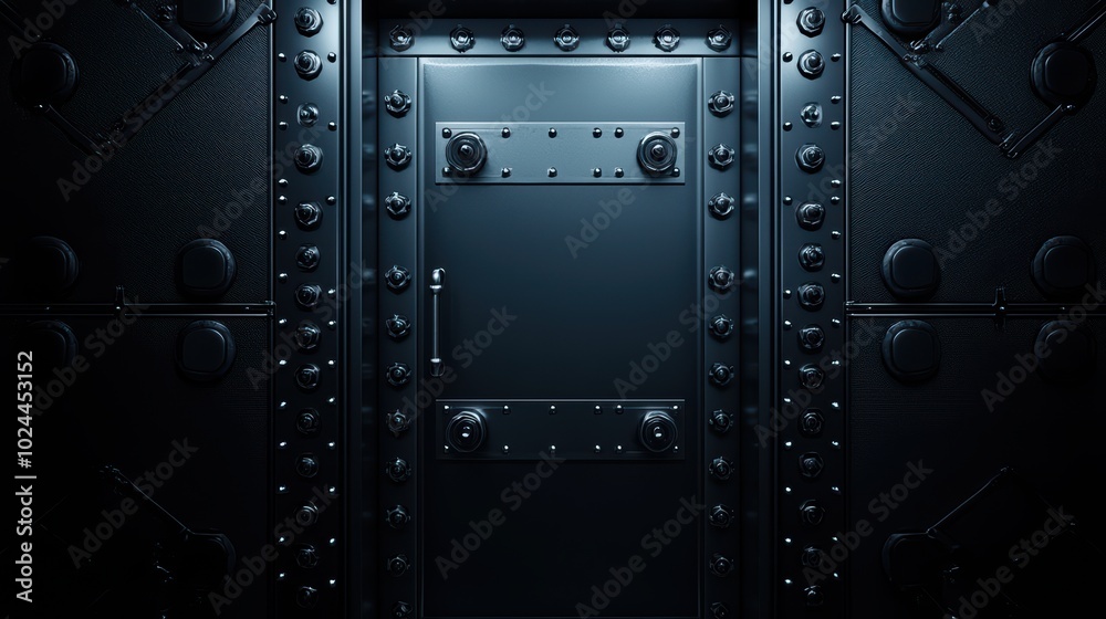 Industrial-style secure vault door with metallic finish Industrial-style secure vault door with metallic finish